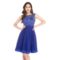 Grace Karin Ladies Sans manches Backless Longueur au genou Chiffon Blue Cheap Homecoming Robes Under 50 CL6132